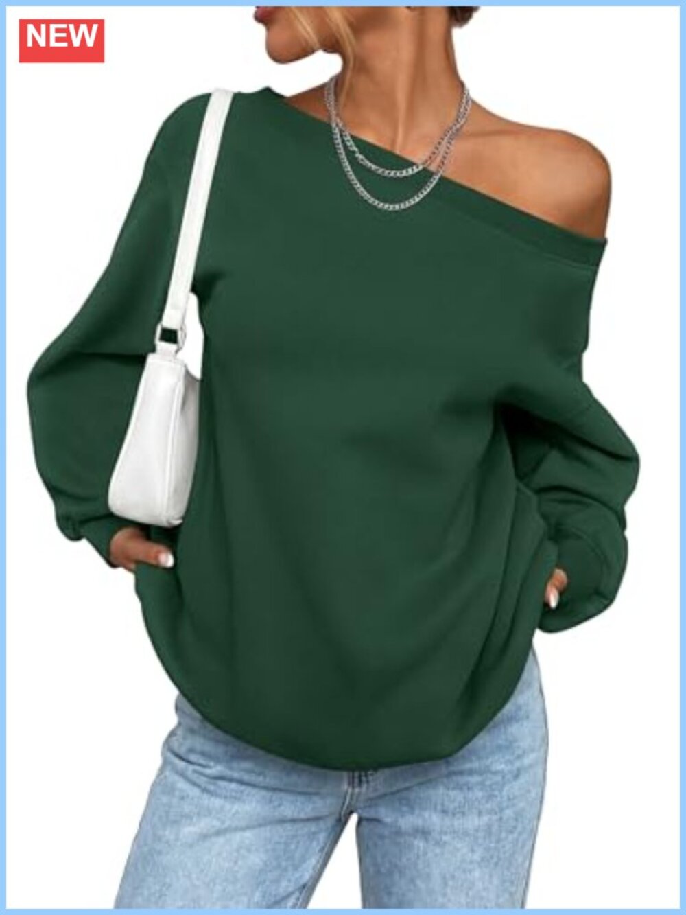 Women's Pullover Off Shoulder Sweatshirt Relaxed Fit Cotton Fleece